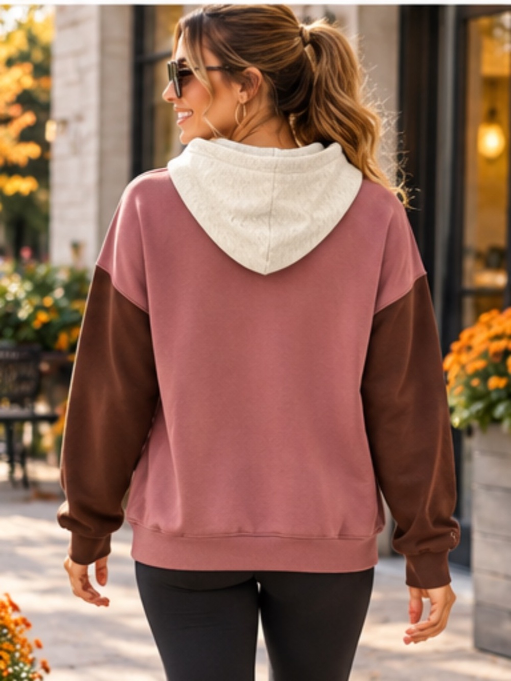 Fabletics Colorblock Pullover Hoodie Sweatshirt Mauve Brown Oatmeal Size XL NWOT - Picture 16 of 16